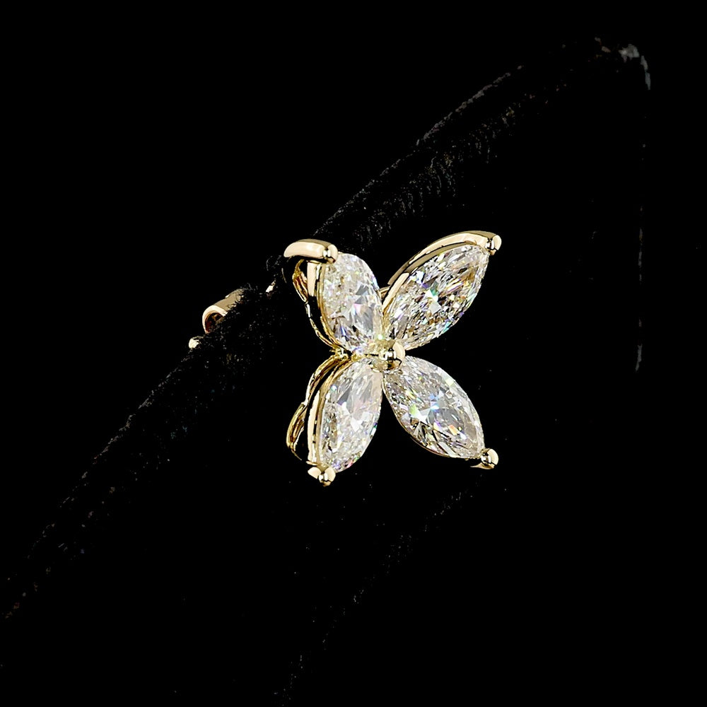 14K Yellow Gold Four-Petal Marquise Lab Diamond Stud Earrings - 3.15 Carats Total Weight - Covaloro Fine Jewelry