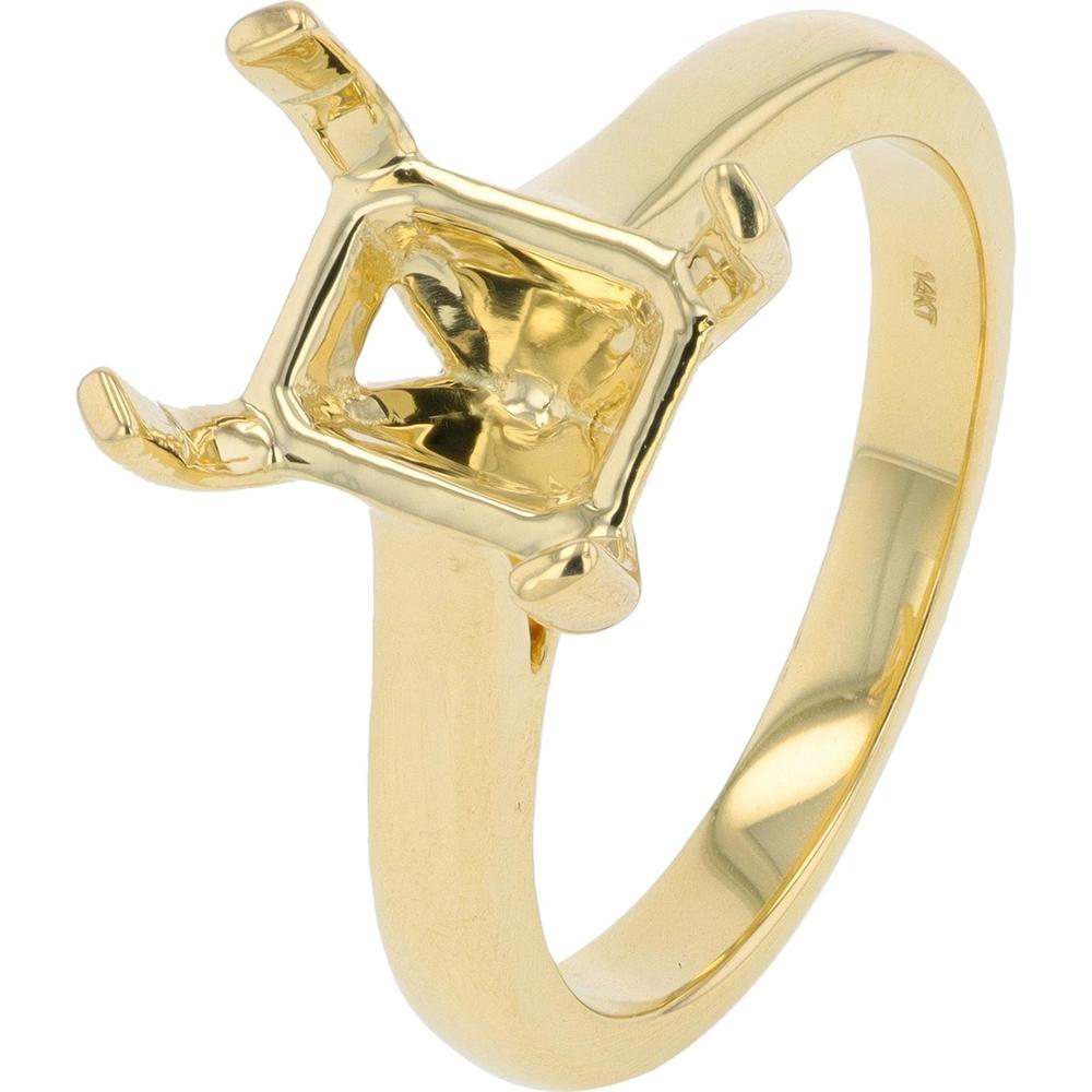 14K Yellow Gold Four-Prong Semi-Mount for 9x7 MM Emerald Cut Stone - Customizable Engagement Ring
