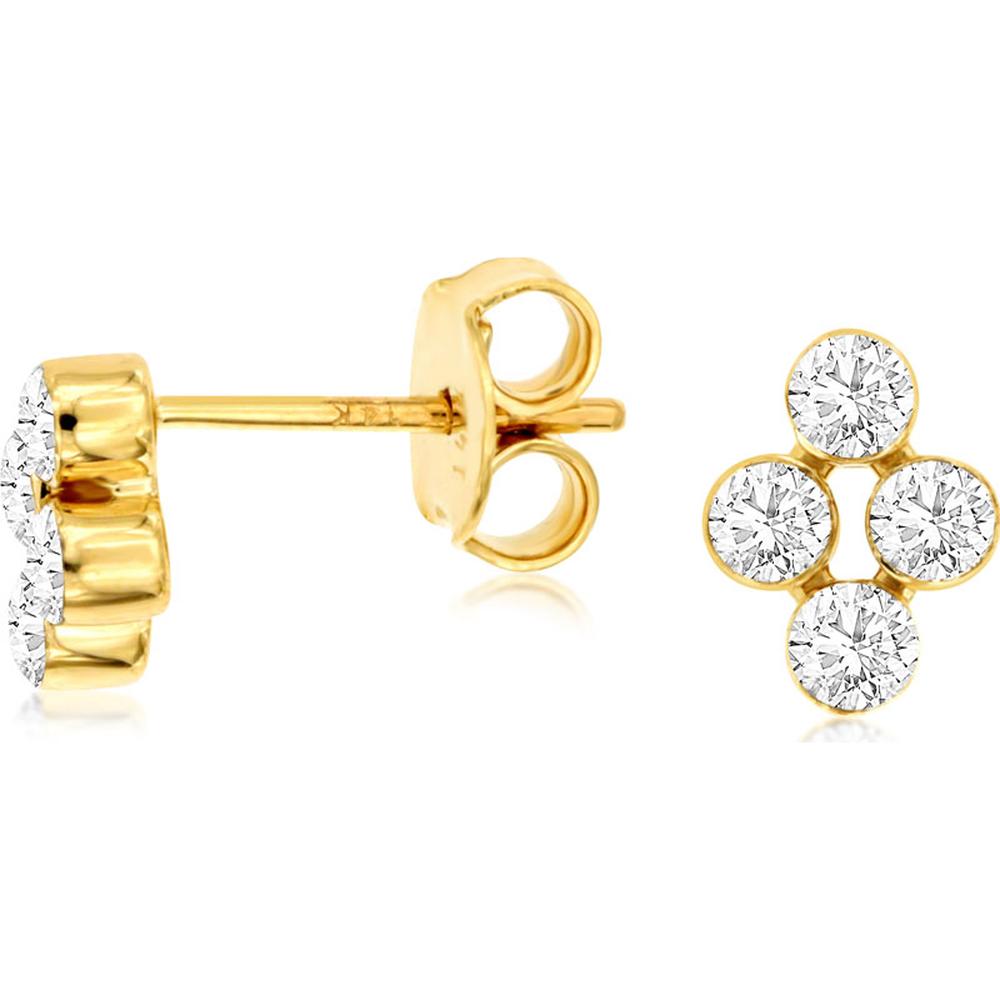 14K Yellow Gold Four-Stone Bezel Set Diamond Cluster Stud Earrings - 0.55 Carat Total Diamond Weight - Royal Jewelry