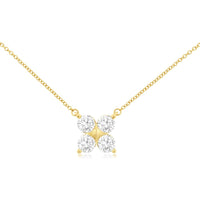 14K Yellow Gold Four-Stone Cluster Necklace with Round Lab Grown Diamonds - 1.00 Carat Total Diamond Weight - Royal Jewelry