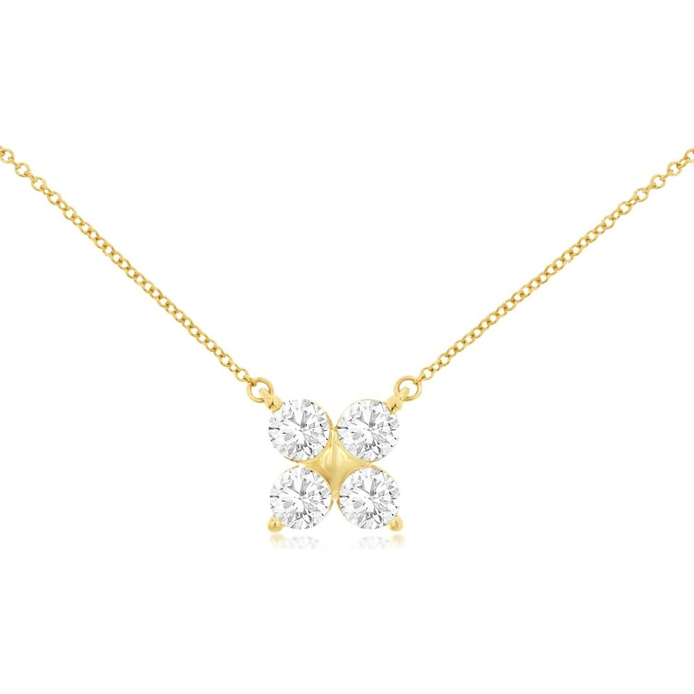 14K Yellow Gold Four-Stone Cluster Necklace with Round Lab Grown Diamonds - 1.00 Carat Total Diamond Weight - Royal Jewelry