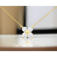 14K Yellow Gold Four-Stone Cluster Necklace with Round Lab Grown Diamonds - 1.00 Carat Total Diamond Weight - Royal Jewelry