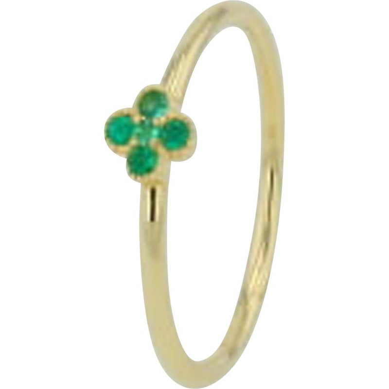 14K Yellow Gold Four-Stone Emerald Floral Ring - 0.12 Carats Total Gemstone Weight