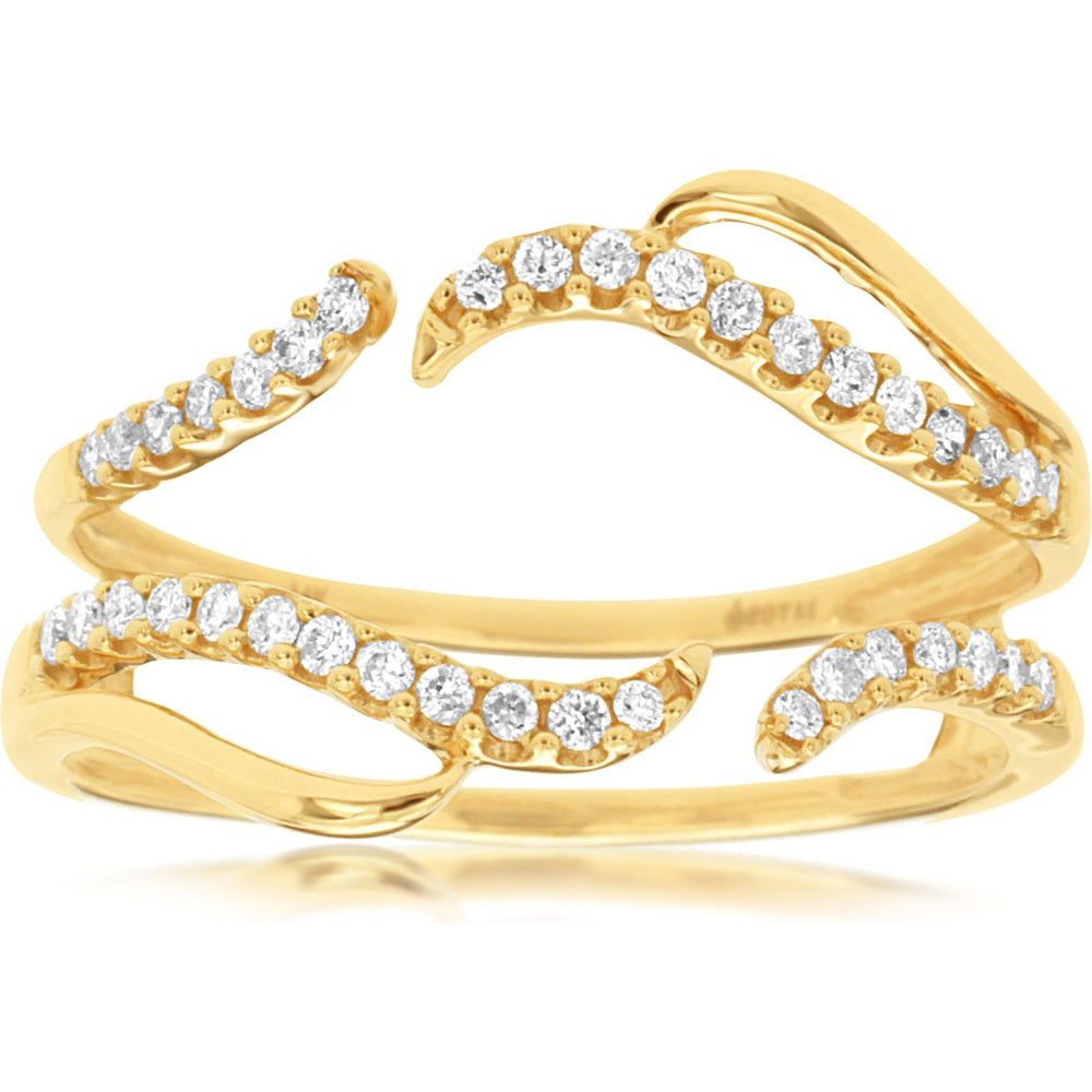 14K Yellow Gold Free Form Bypass Insert Ring with Prong-Set Round Diamonds - 0.25 Carat Total Diamond Weight - Royal Jewelry