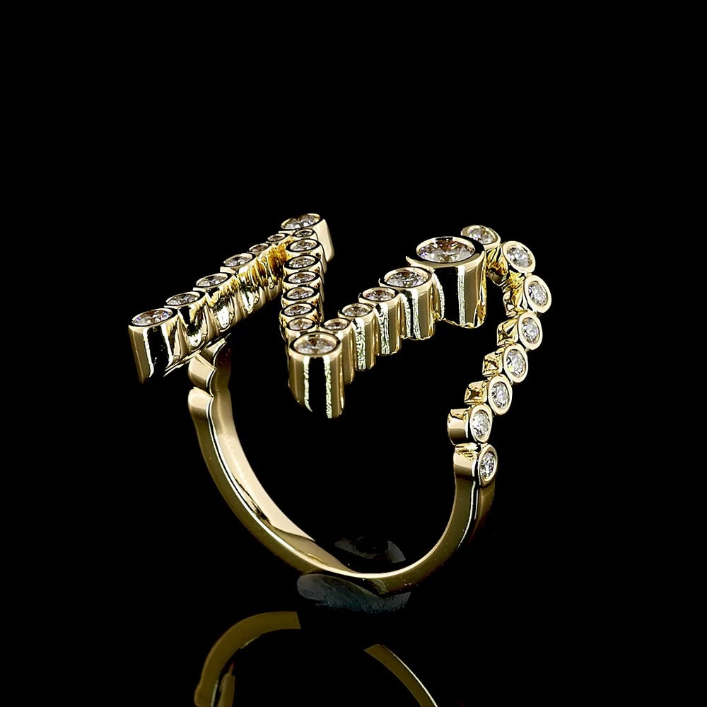 14K Yellow Gold Free Form Cascading Ring with Bezel Set Round Brilliant Lab Diamonds - 0.86 Carat Total Weight - Covaloro Fine Jewelry