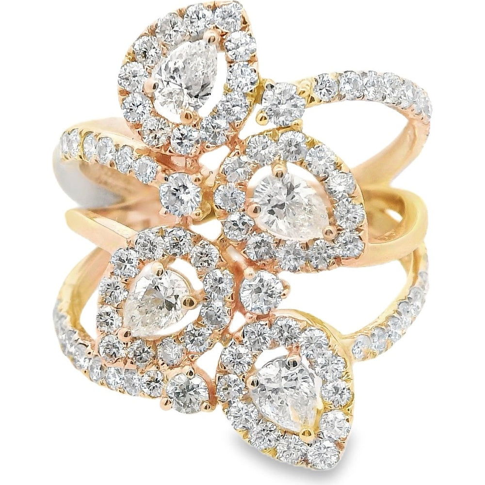 14K Yellow Gold Free Form Cluster Ring with Pear and Round Diamonds - 2.19 Carat Total Diamond Weight by Auriventus