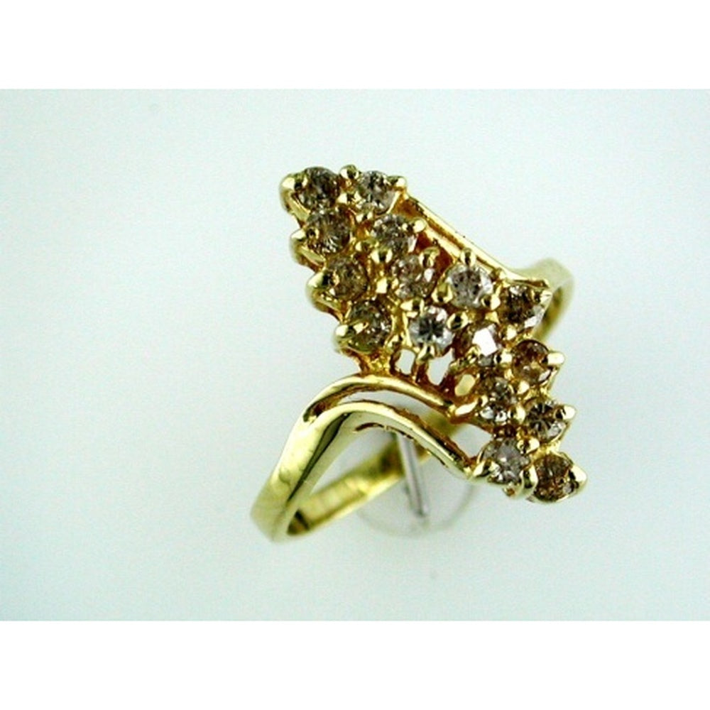 14K Yellow Gold Free Form Cluster Ring with Prong Set Round Diamonds - 0.65 Carat Total Diamond Weight - Royal Jewelry