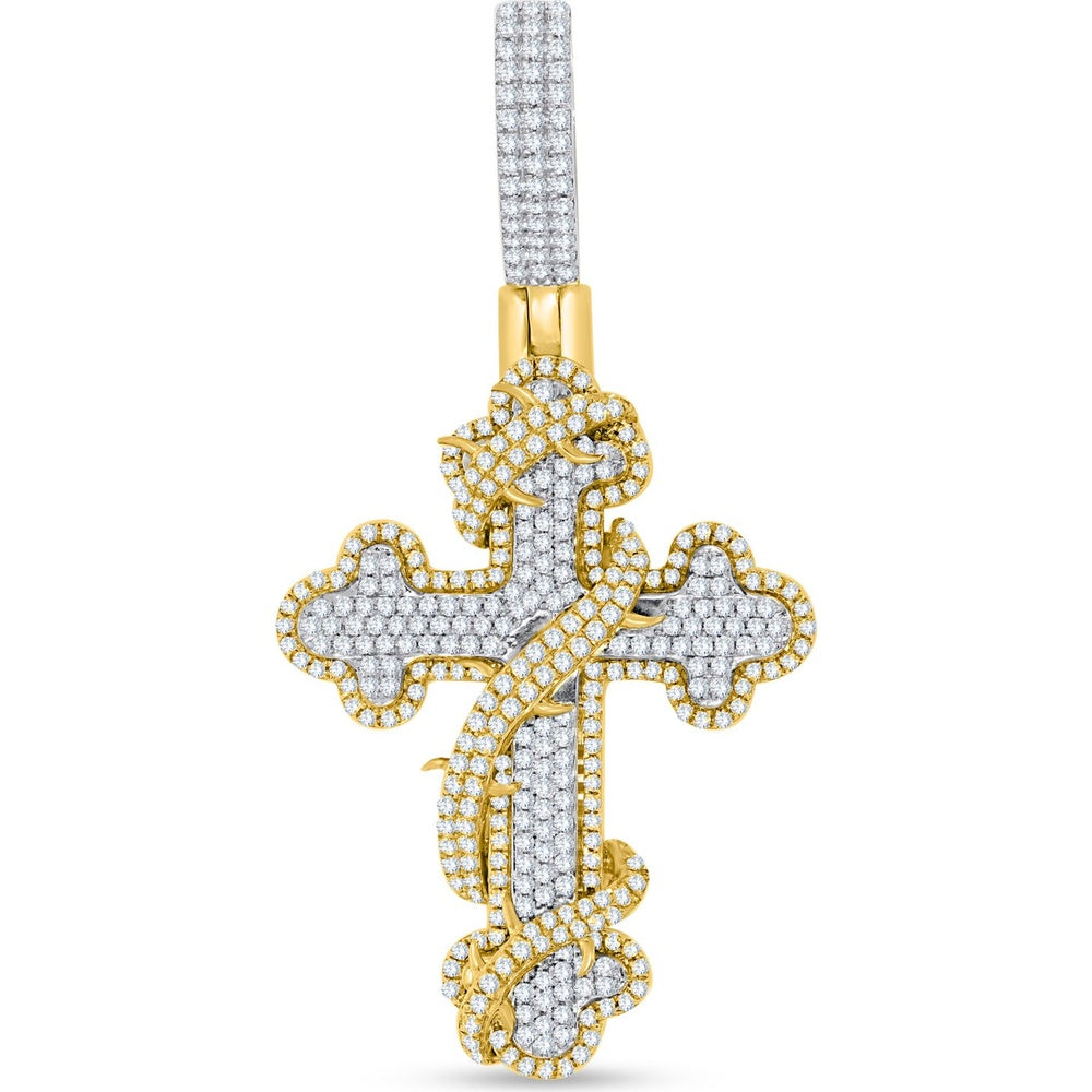 14K Yellow Gold Free Form Cross Pendant with Round Pavé Diamonds - 1.20 Carat Total Diamond Weight by Auriventus