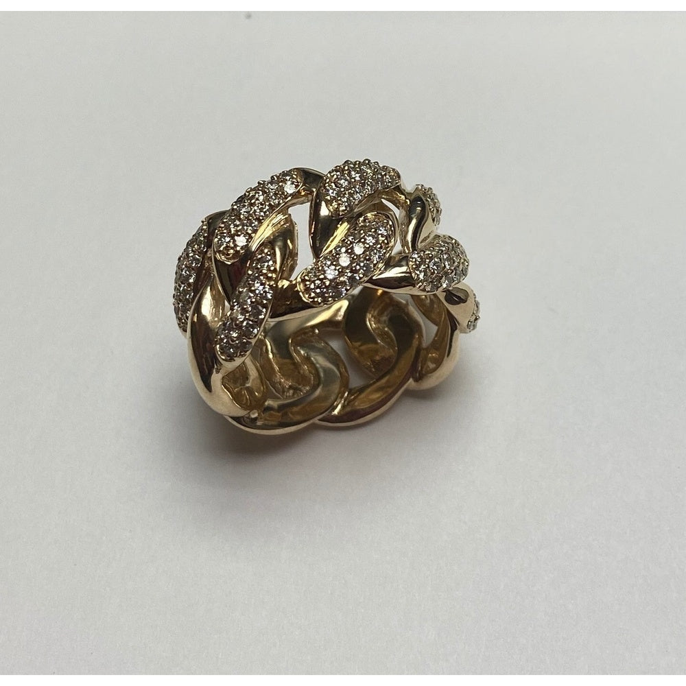 14K Yellow Gold Free Form Cuban Link Men's Ring with Pave Set Round Diamonds - 1.67 Carat Total Diamond Weight by Auriventus