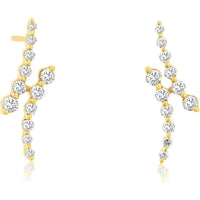 14K Yellow Gold Free-Form Diamond Climber Earrings with Prong-Set Round Diamonds - 0.33 Carat Total Diamond Weight - Royal Jewelry