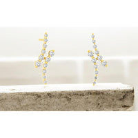 14K Yellow Gold Free-Form Diamond Climber Earrings with Prong-Set Round Diamonds - 0.33 Carat Total Diamond Weight - Royal Jewelry