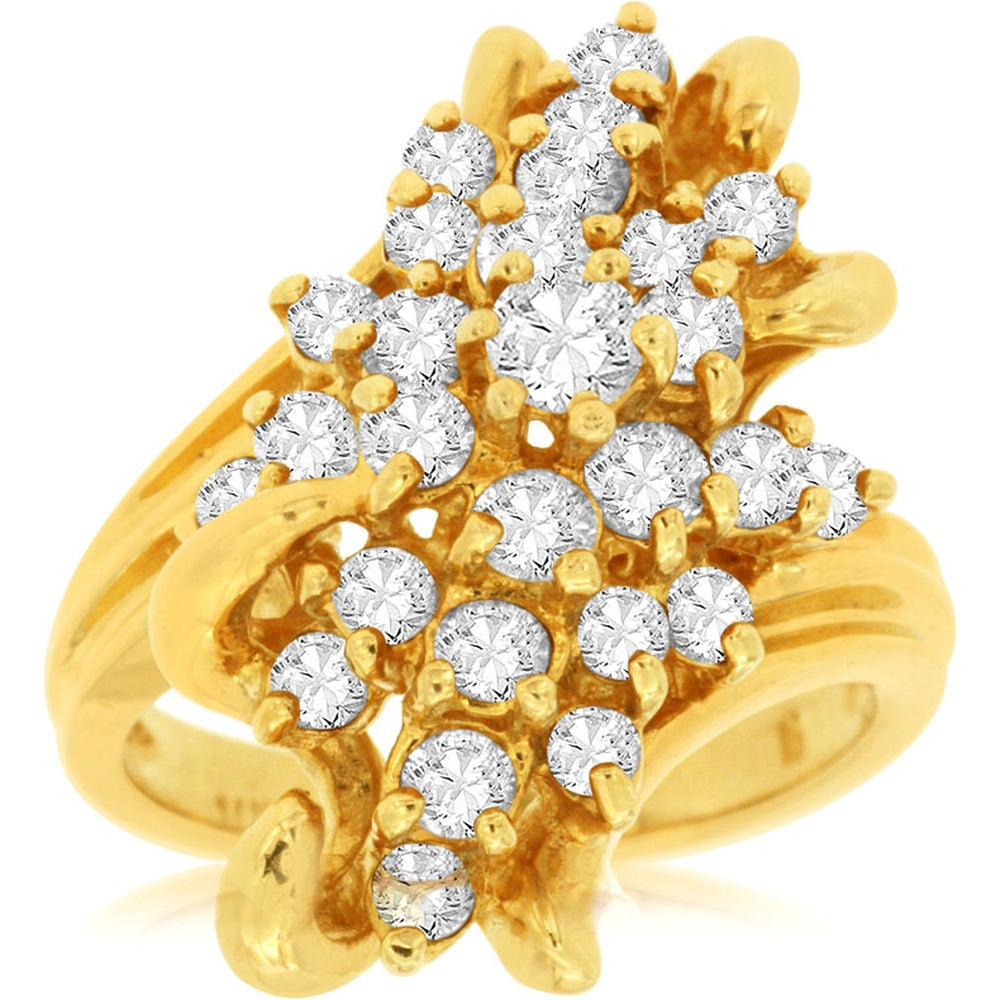 14K Yellow Gold Free-Form Diamond Cluster Ring with Round Brilliant Cut Stones - 1.70 Carat Total Diamond Weight - Royal Jewelry