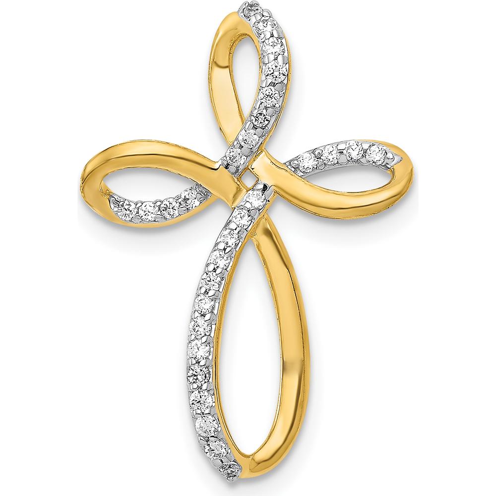 14K Yellow Gold Free-Form Diamond Cross Pendant with Round Natural Diamonds - 1/6 Carat Total Diamond Weight by Monteluci Fine Jewelry