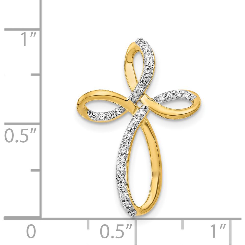 14K Yellow Gold Free-Form Diamond Cross Pendant with Round Natural Diamonds - 1/6 Carat Total Diamond Weight by Monteluci Fine Jewelry