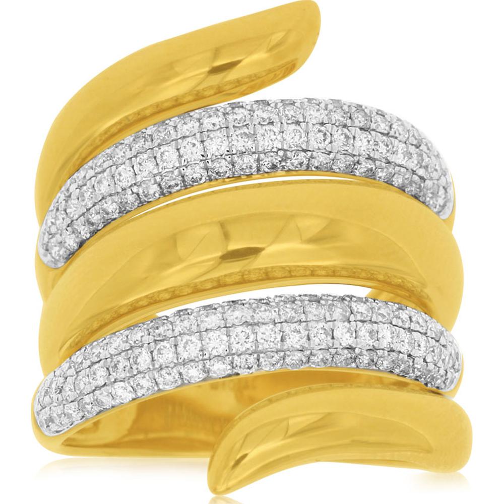 14K Yellow Gold Free Form Diamond Ring with Pavé Set Round Diamonds - 1.08 Carat Total Diamond Weight - Royal Jewelry