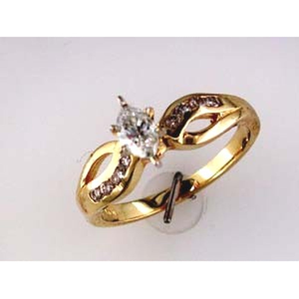 14K Yellow Gold Free Form Engagement Ring with 0.34 Carat Marquise Center Diamond and 0.16 Carat Round Accent Diamonds - Royal Jewelry