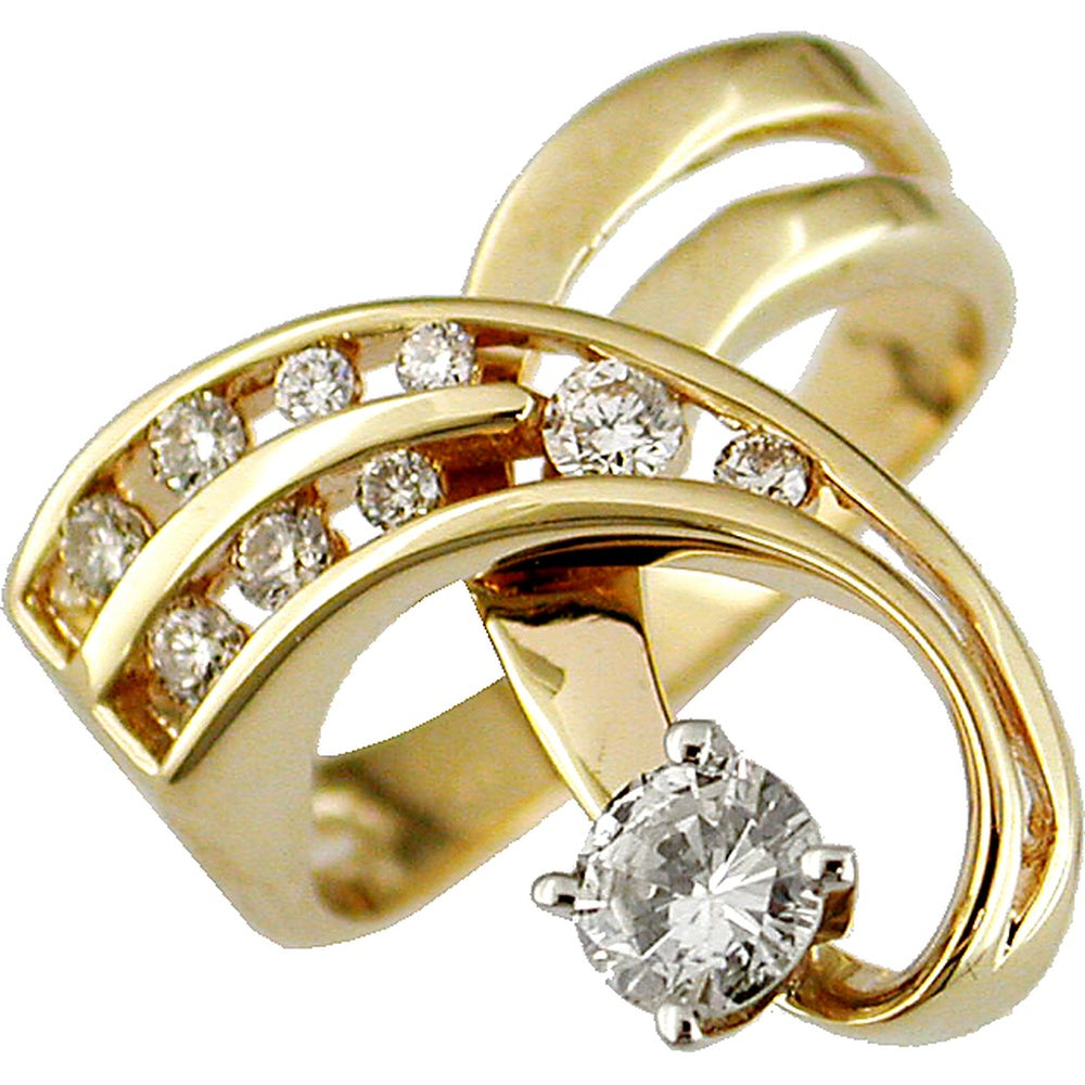 14K Yellow Gold Free Form Engagement Ring with Channel-Set Round Diamond Accents - 0.71 Carat Total Diamond Weight - Royal Jewelry