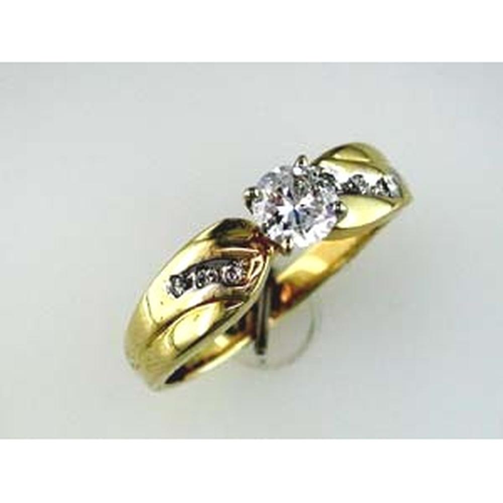 14K Yellow Gold Free Form Engagement Ring with Round Center Diamond and Round Accent Diamonds - 0.49 Carat Total Diamond Weight - Royal Jewelry