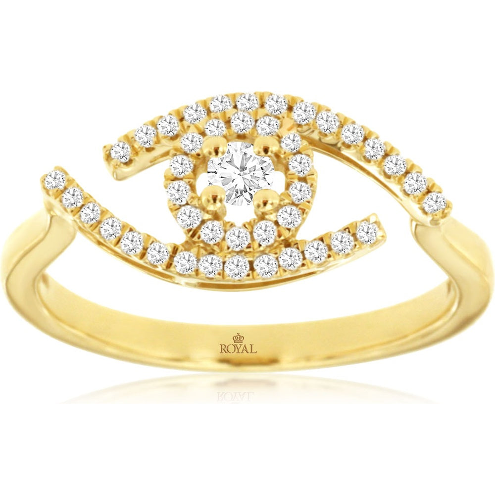 14K Yellow Gold Free Form Eye Ring with Pavé Set Round Diamonds - 0.24 Carat Total Diamond Weight - Royal Jewelry