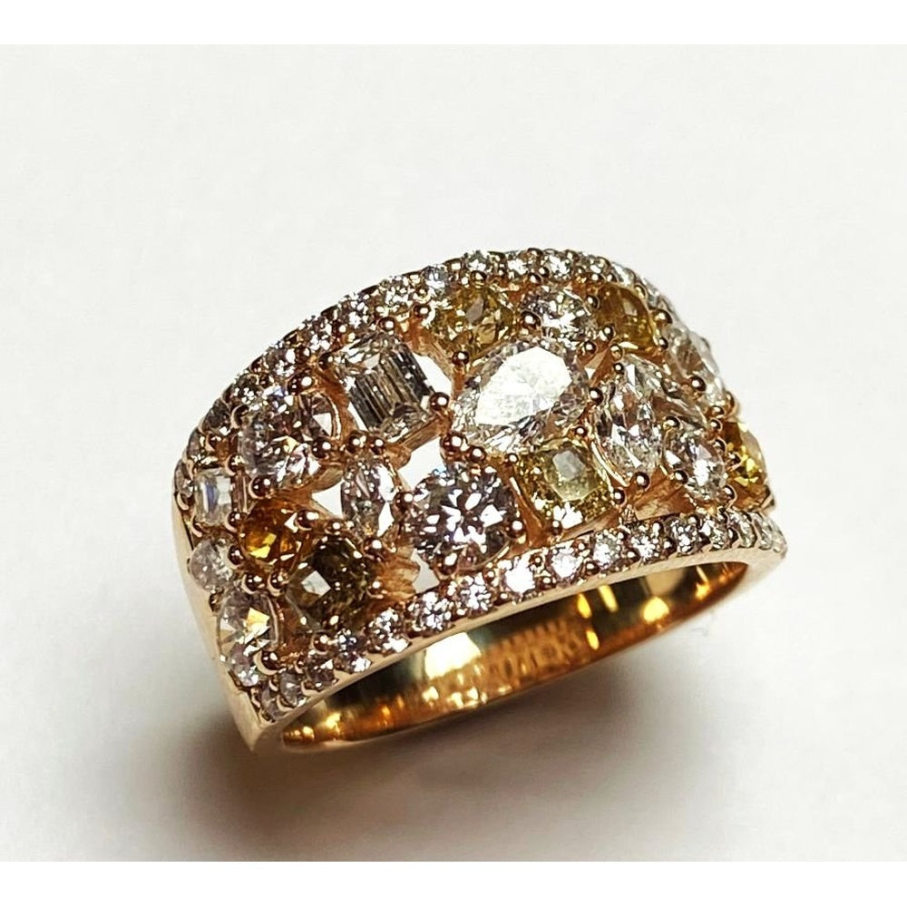 14K Yellow Gold Free-Form Fashion Ring with Mixed-Cut Fancy Color and White Diamonds - 3.29 Carat Total Diamond Weight by Auriventus