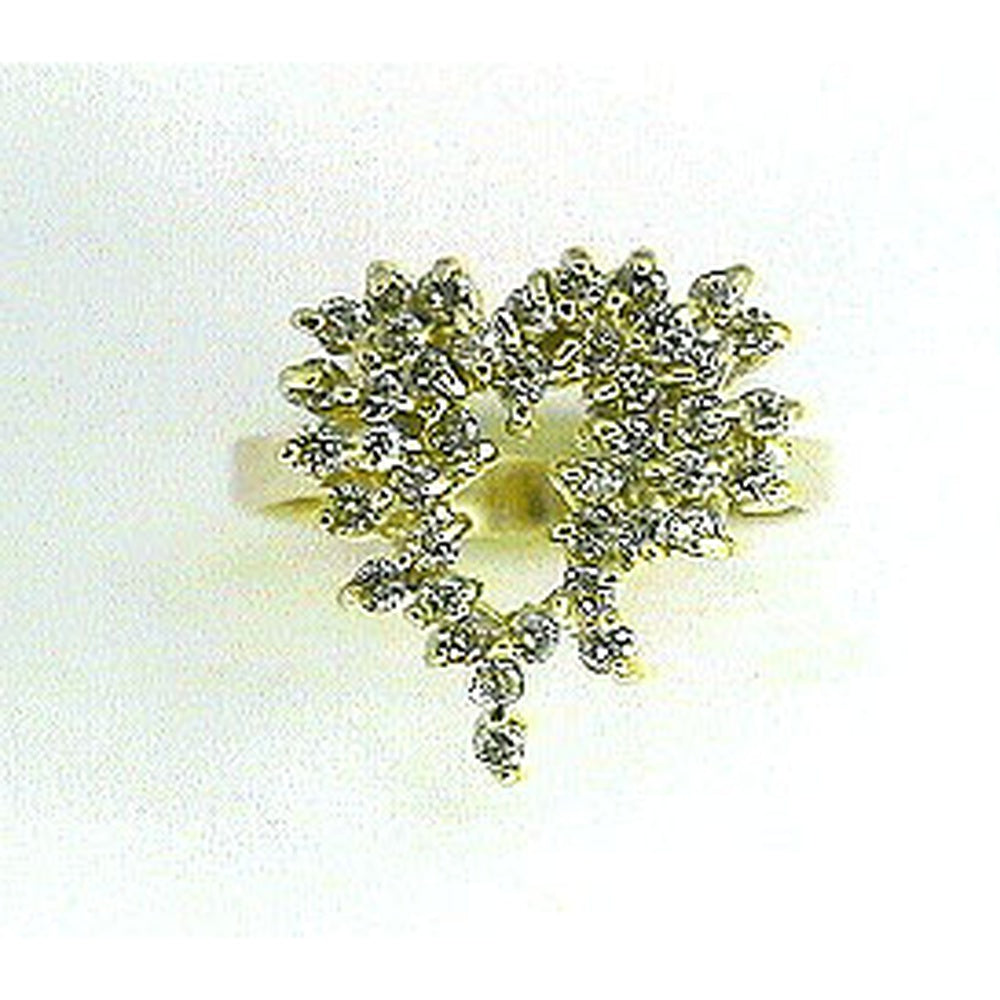 14K Yellow Gold Free-Form Heart Ring with Prong-Set Round Diamond Cluster - 0.54 Carat Total Diamond Weight - Royal Jewelry