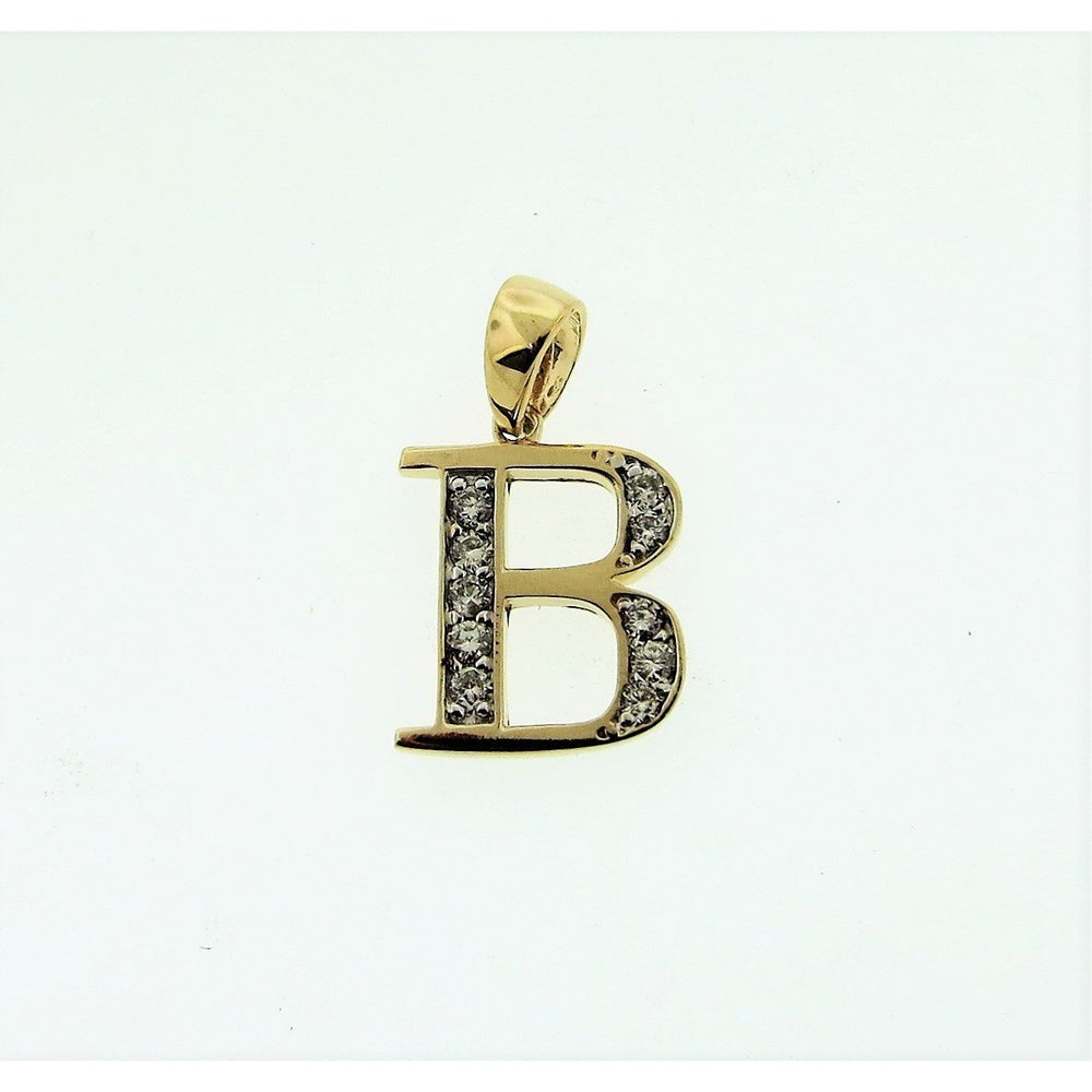14K Yellow Gold Free Form Initial "B" Pendant with Bead Set Round Diamonds - 0.23 Carat Total Diamond Weight by Auriventus