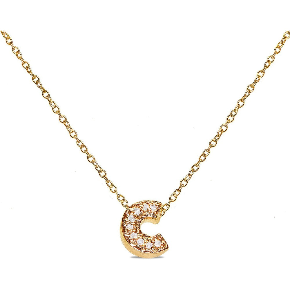 14K Yellow Gold Free Form Initial "C" Pendant with Pavé-Set Round Diamonds - 0.06 Carat Total Diamond Weight by Auriventus