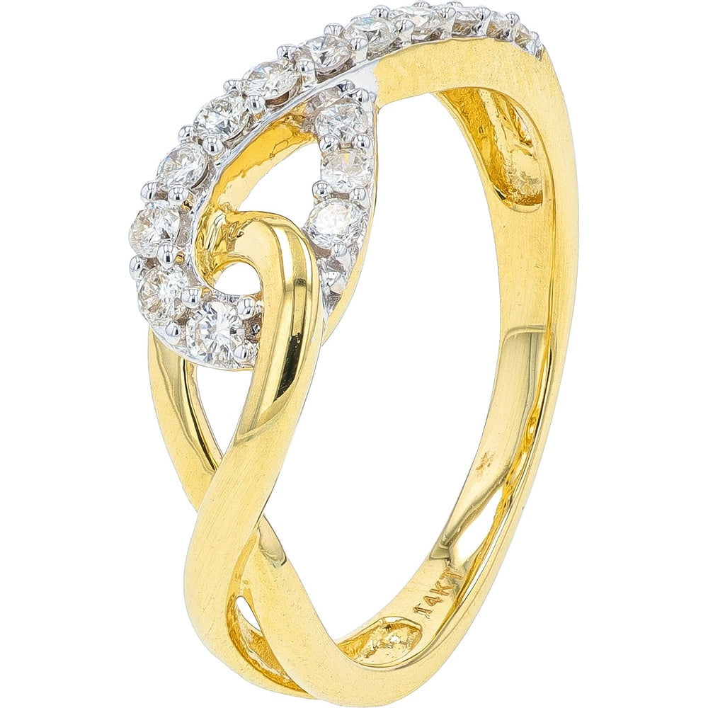 14K Yellow Gold Free-Form Interlocking Ring with Prong-Set Round Diamonds - 0.33 Carat Total Diamond Weight