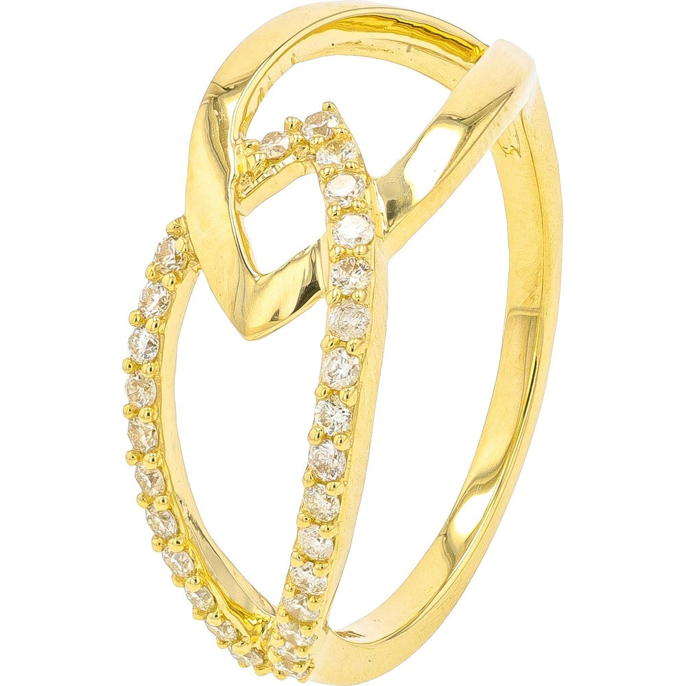 14K Yellow Gold Free-Form Open Loop Ring with Prong-Set Round Diamonds - 0.25 Carat Total Diamond Weight