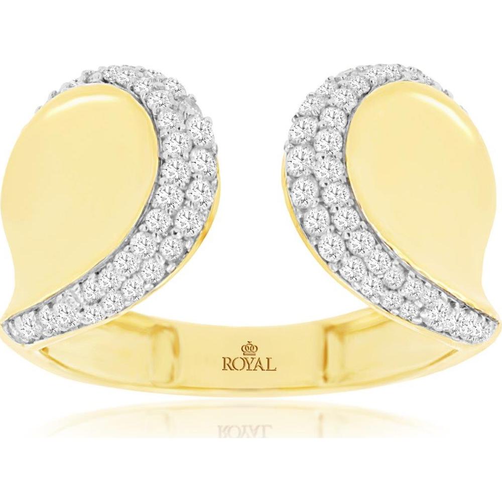 14K Yellow Gold Free Form Open Shank Ring with Round Brilliant Diamonds - 0.52 Carat Total Diamond Weight - Royal Jewelry
