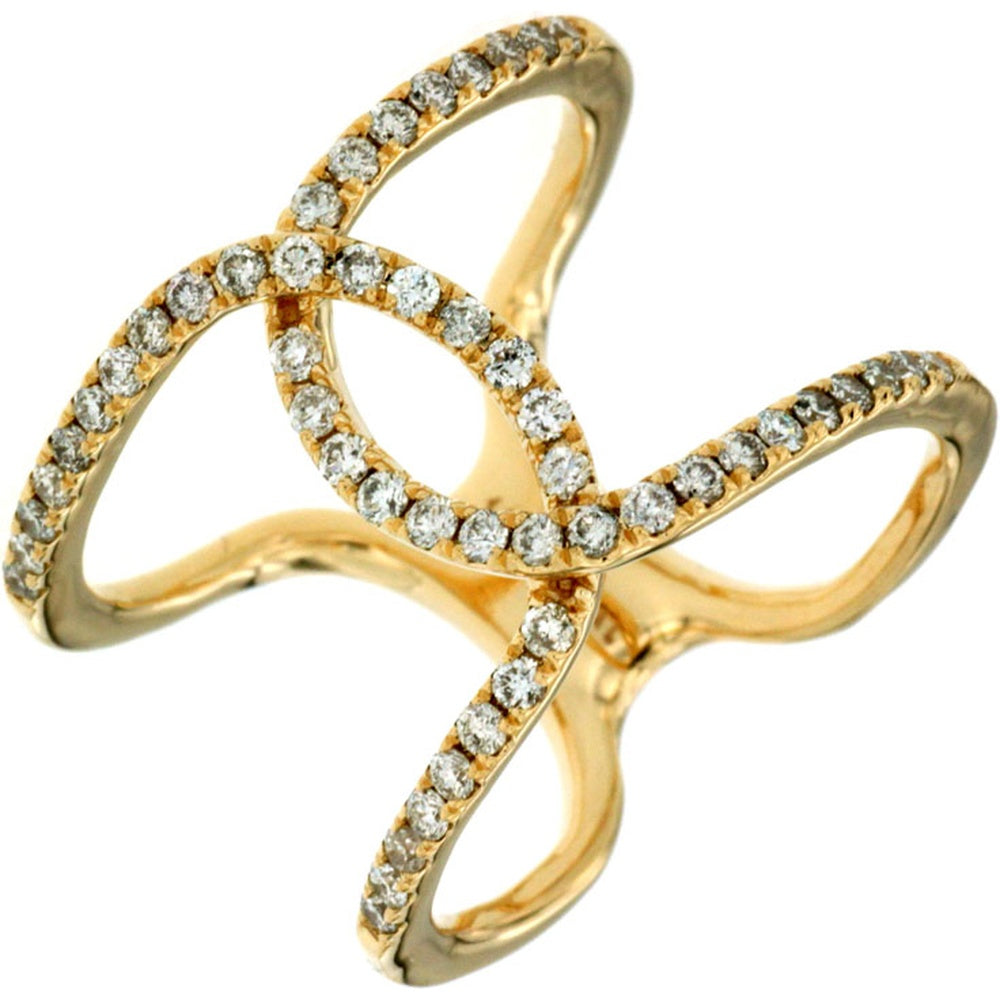 14K Yellow Gold Free-Form Open Work Ring with Prong-Set Round Diamonds - 0.50 Carat Total Diamond Weight - Royal Jewelry