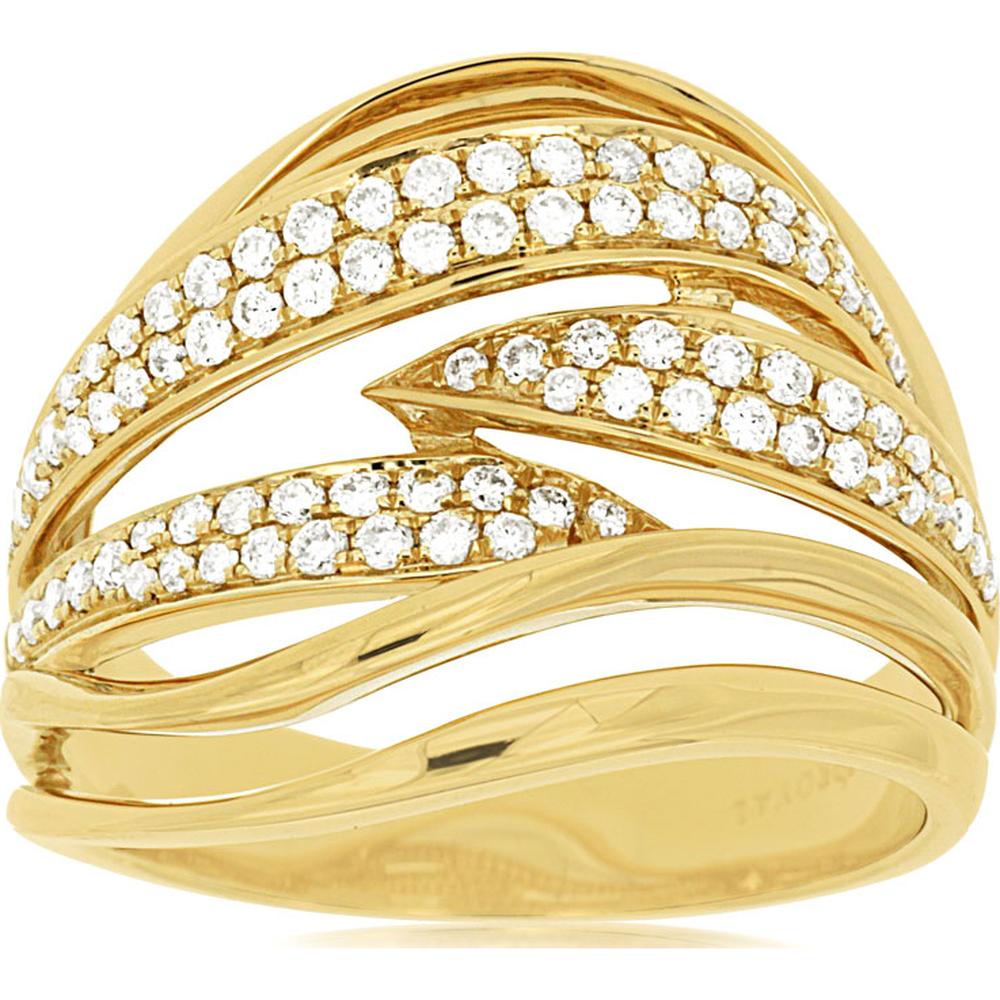 14K Yellow Gold Free Form Openwork Ring with 0.50 Carat Total Weight Round Brilliant Diamonds - Royal Jewelry