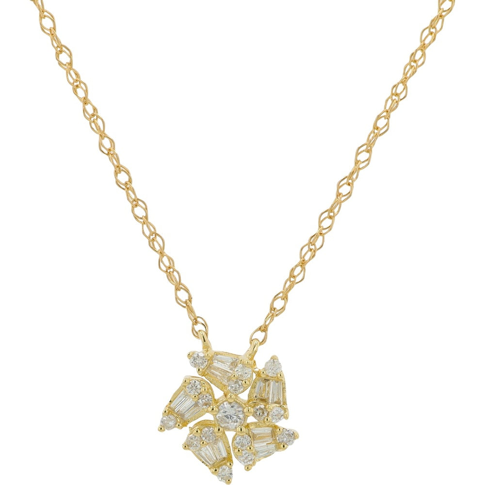 14K Yellow Gold Free-Form Pendant Necklace with Mixed Round and Baguette Diamonds - 0.20 Carat Total Diamond Weight