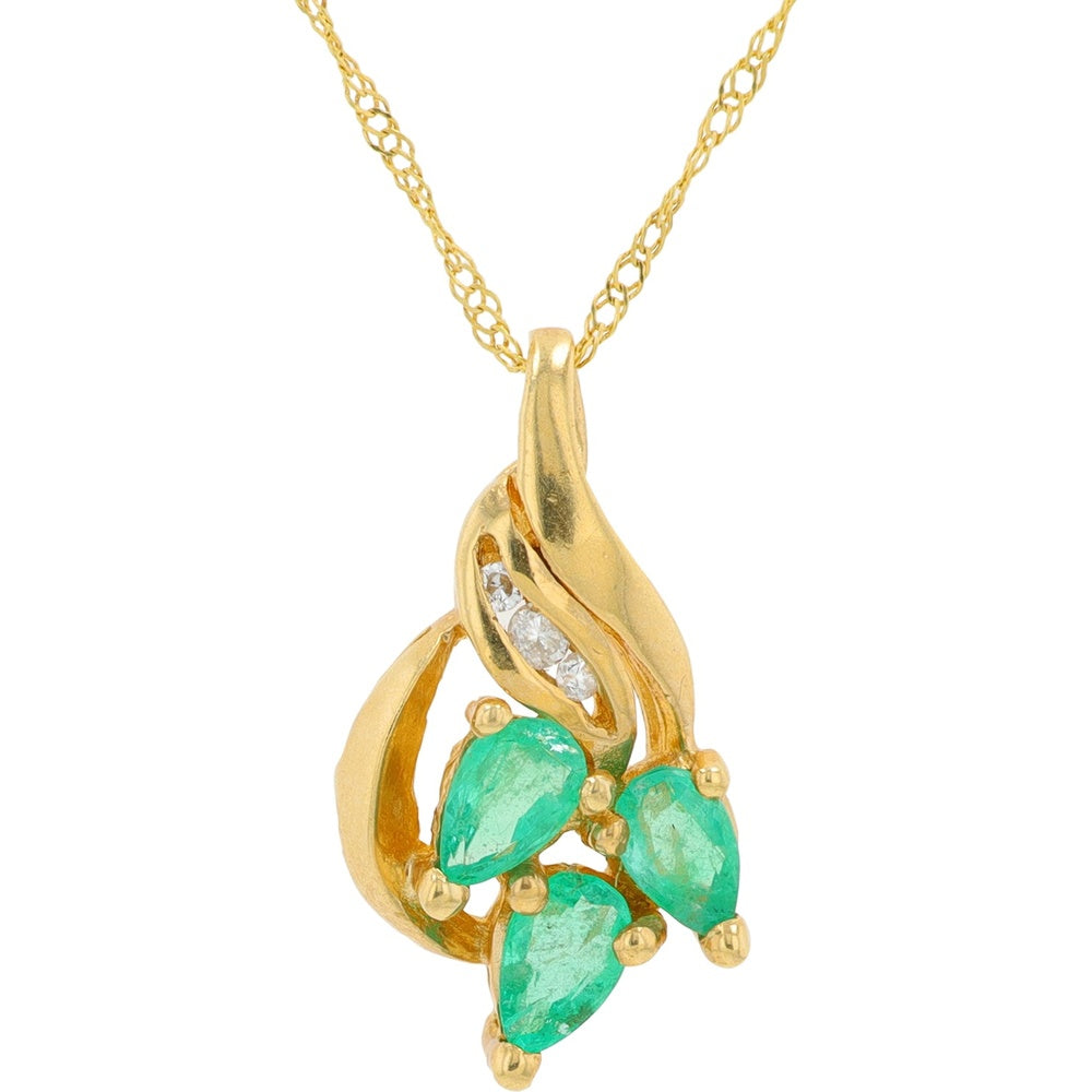 14K Yellow Gold Free-Form Pendant with Pear-Shaped Emeralds and Diamond Accents - 0.03 Carat Total Diamond Weight