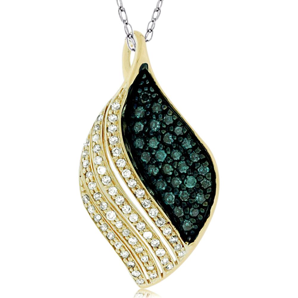 14K Yellow Gold Free Form Pendant with White Diamonds and Blue Diamonds - 0.50 Carat Total Diamond Weight - Royal Jewelry