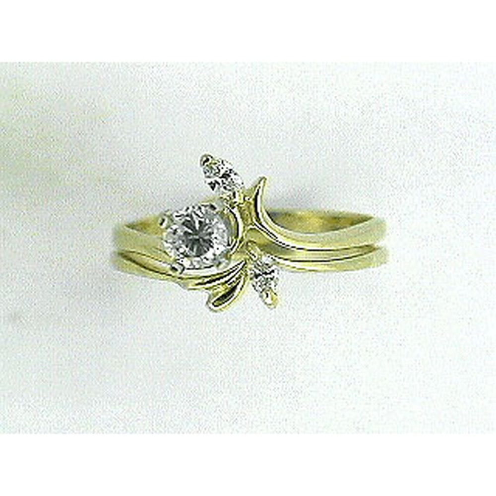 14K Yellow Gold Free-Form Ring with 0.27 Carat Round Center Diamond and 0.22 Carat Marquise Accent Diamonds - Royal Jewelry