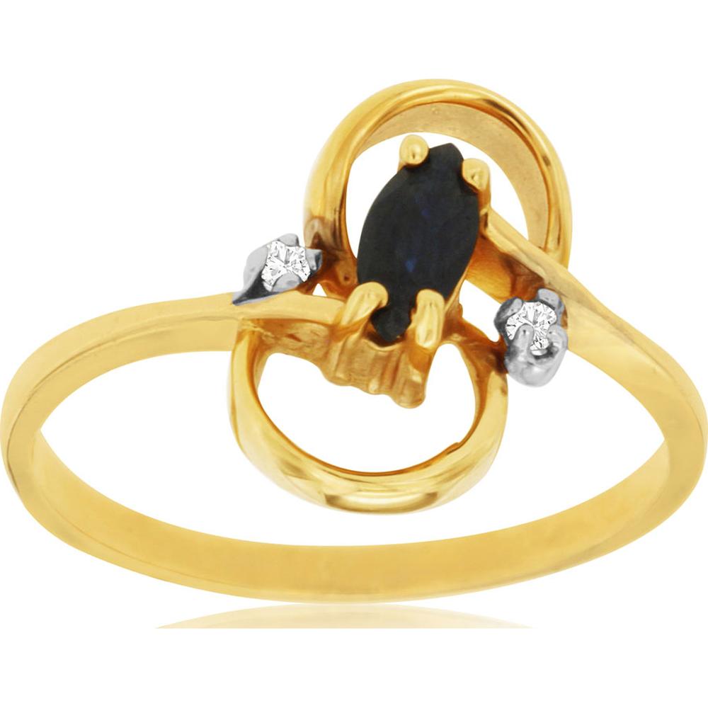 14K Yellow Gold Free Form Ring with Marquise Sapphire Color Stone and Round Diamond Accents - 0.03 Carat Total Diamond Weight - Royal Jewelry