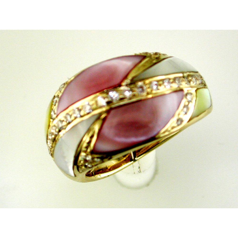 14K Yellow Gold Free-Form Ring with Mother of Pearl Inlay and 0.34 Carats of Channel-Set Round Diamonds - Royal Jewelry