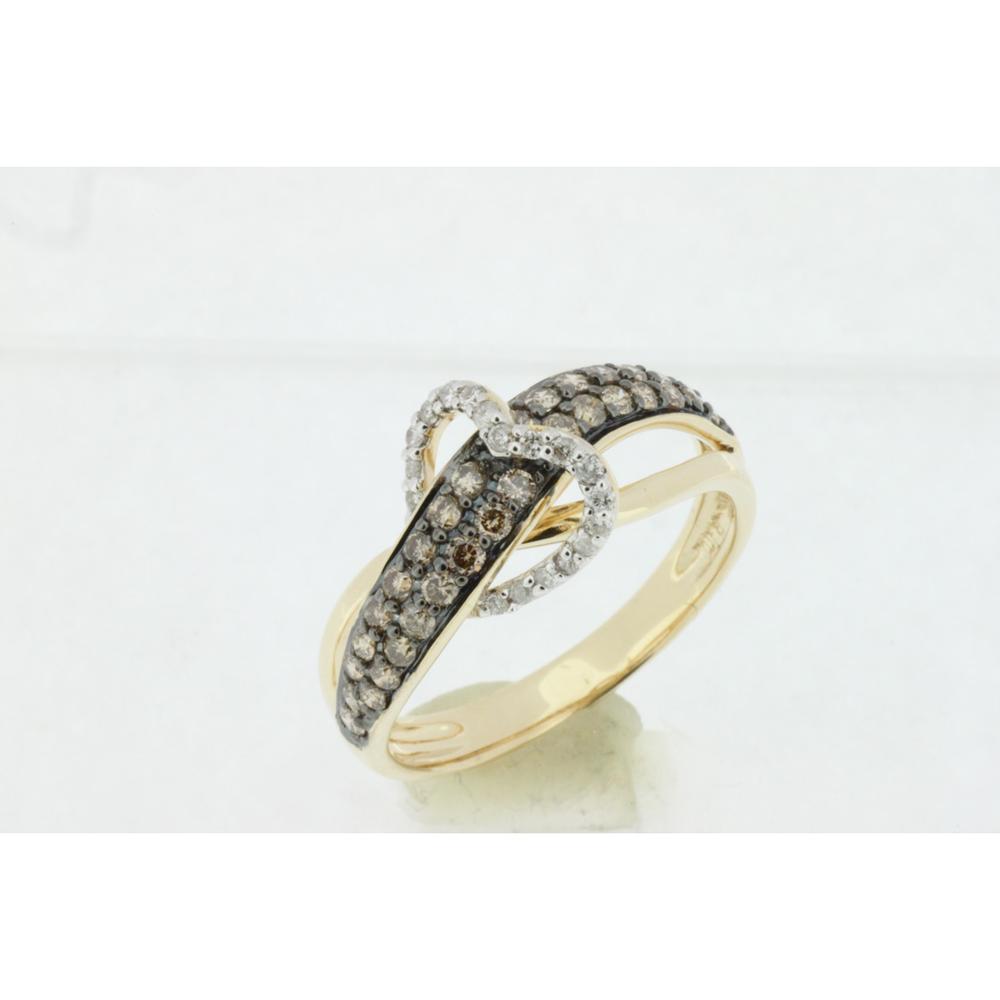 14K Yellow Gold Free Form Ring with Round Mocha Diamonds and White Diamond Accents - 0.58 Carat Total Diamond Weight - Royal Jewelry