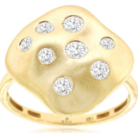 14K Yellow Gold Free Form Ring with Scattered Bezel-Style Round Diamonds - 0.50 Carat Total Diamond Weight - Royal Jewelry