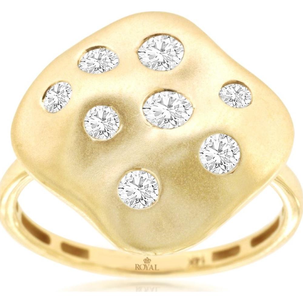 14K Yellow Gold Free Form Ring with Scattered Bezel-Style Round Diamonds - 0.50 Carat Total Diamond Weight - Royal Jewelry