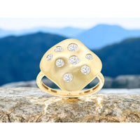 14K Yellow Gold Free Form Ring with Scattered Bezel-Style Round Diamonds - 0.50 Carat Total Diamond Weight - Royal Jewelry