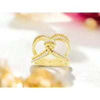 14K Yellow Gold Free Form Ring with Twisted Rope Motif and Prong-Set Round Diamonds - 0.35 Carat Total Diamond Weight - Royal Jewelry