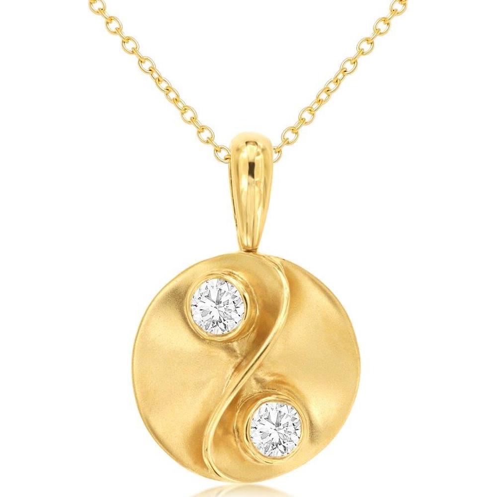 14K Yellow Gold Free Form Round Pendant with Bezel-Set Round Diamonds - 0.25 Carat Total Diamond Weight - Royal Jewelry