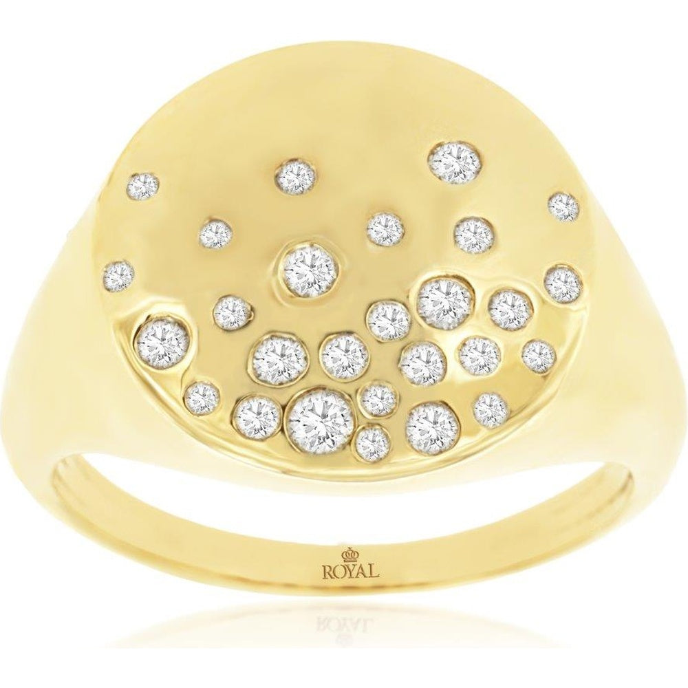 14K Yellow Gold Free-Form Signet Ring with Flush-Set Round Diamonds - 0.25 Carat Total Diamond Weight - Royal Jewelry