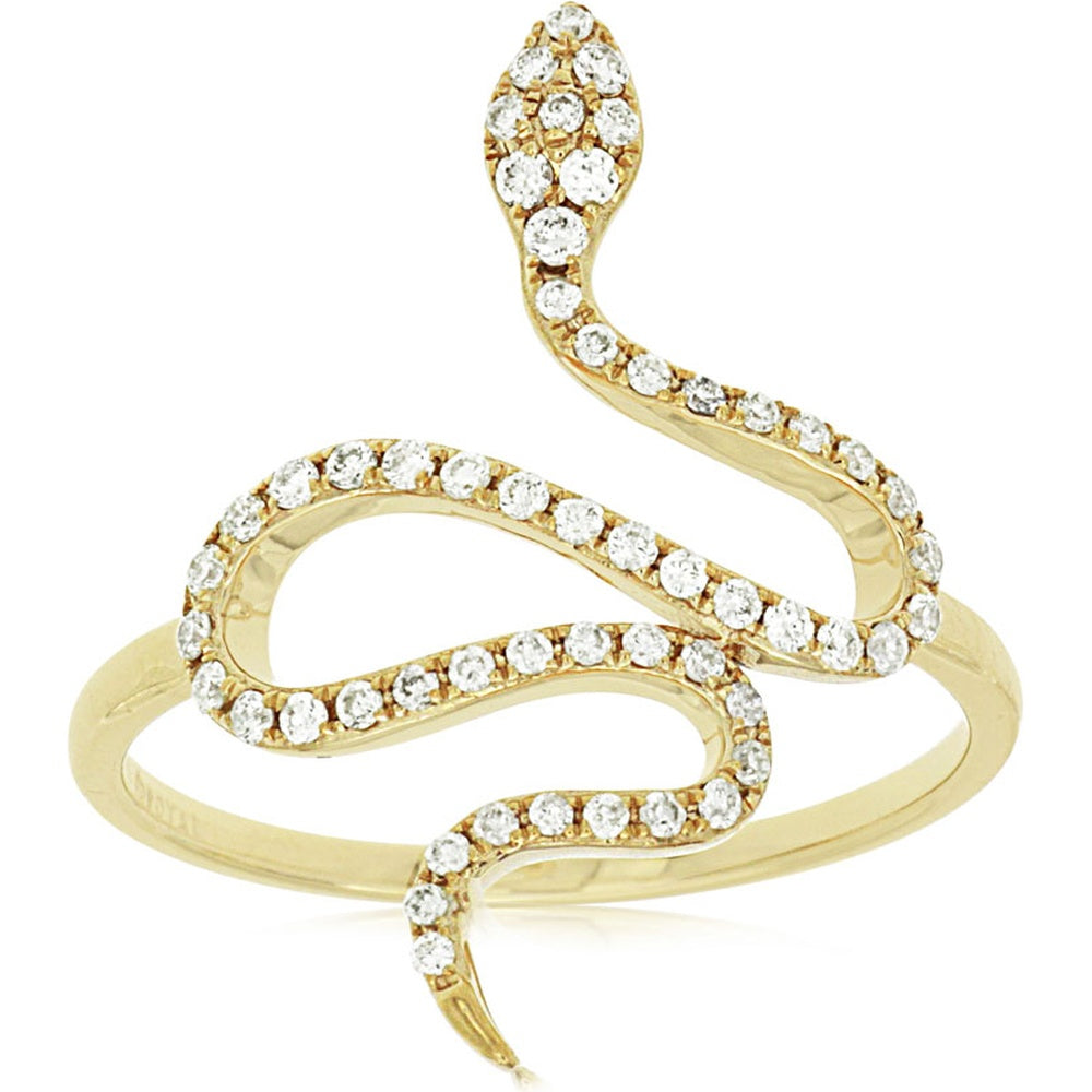 14K Yellow Gold Free-Form Snake Ring with Prong-Set Round Cut Diamonds - 0.26 Carat Total Diamond Weight - Royal Jewelry