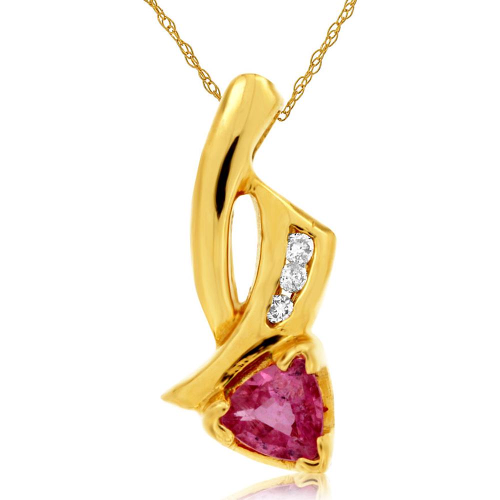 14K Yellow Gold Free-Form Swirl Pendant with 0.45 Carat Trillion-Cut Pink Sapphire and 0.03 Carat Round Diamond Accents - Royal Jewelry