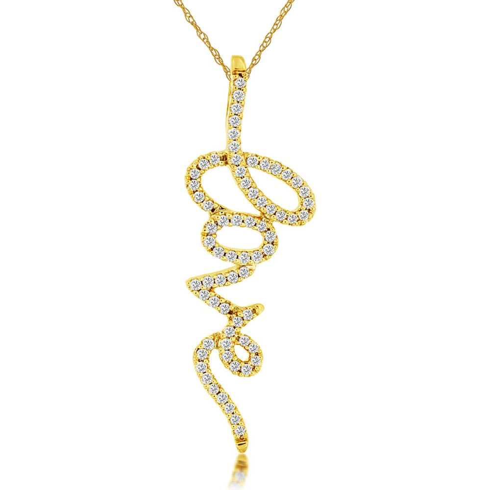 14K Yellow Gold Free Form Swirl Pendant with Prong Set Round Diamonds - 0.20 Carat Total Diamond Weight - Royal Jewelry
