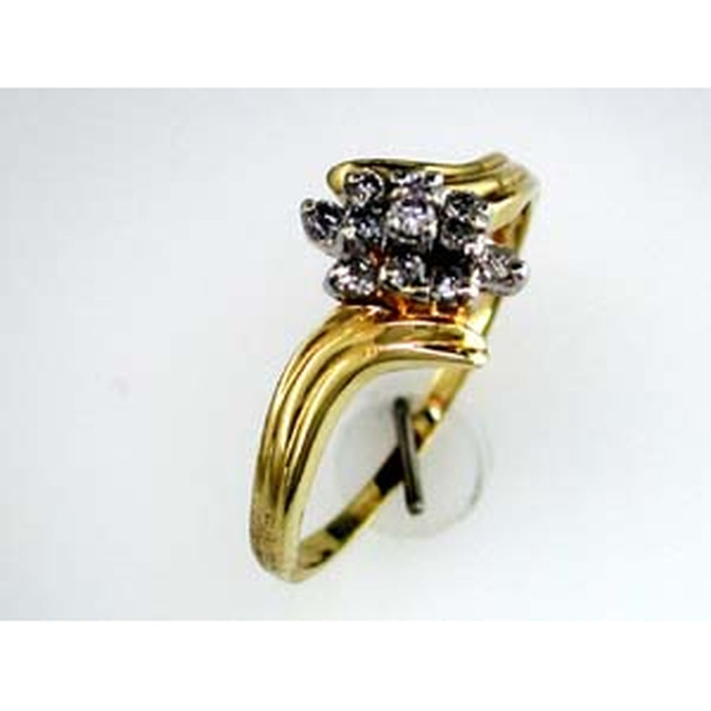 14K Yellow Gold Free-Form Swirl Ring with 0.25 Carat Round Diamond Cluster - Royal Jewelry