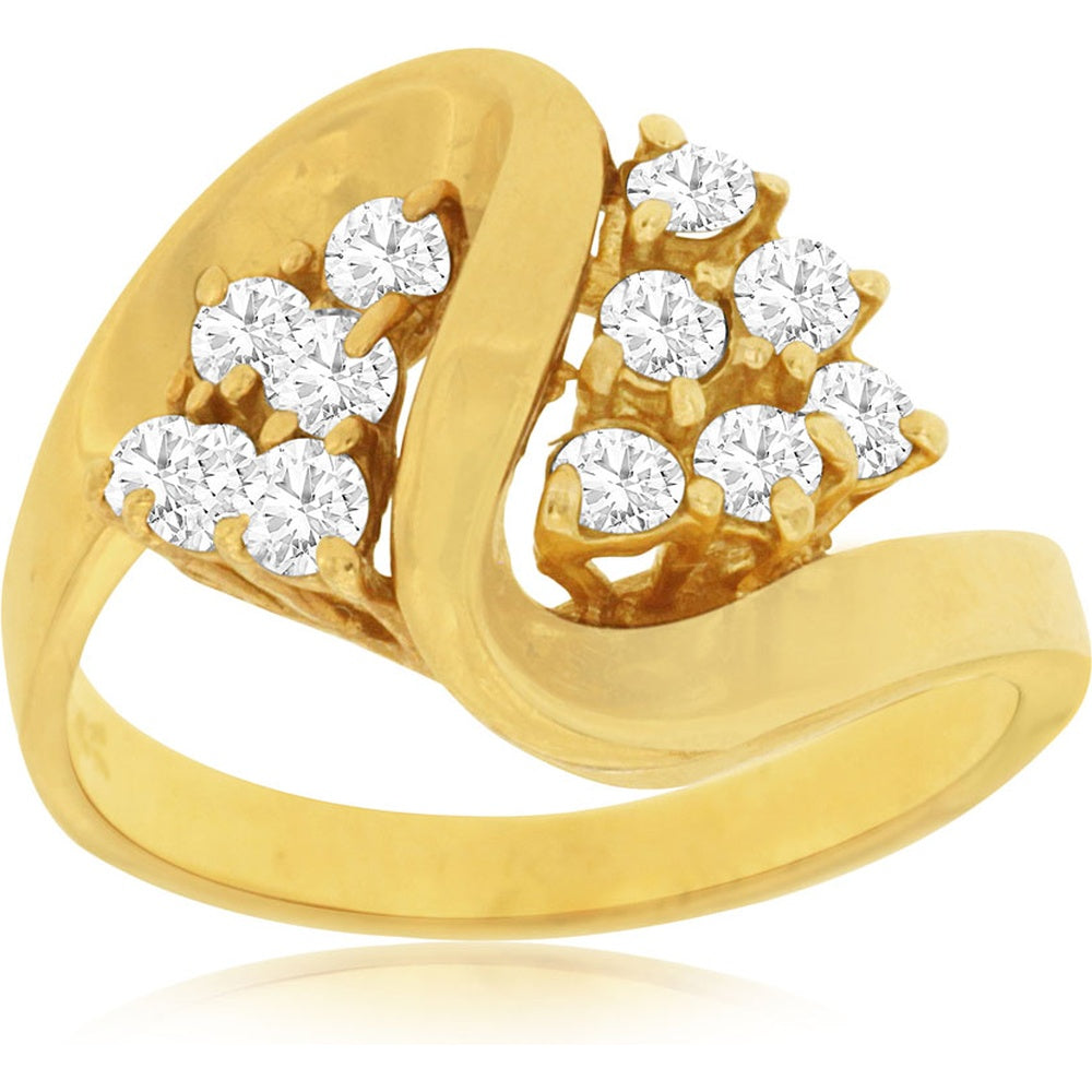 14K Yellow Gold Free-Form Swirl Ring with 0.70 Carat Total Round Brilliant-Cut Diamonds in Prong Settings - Royal Jewelry